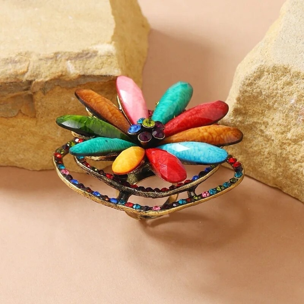 Huge Multicolored Flower Statement Ring